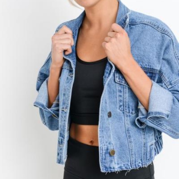 Mono B Jackets & Blazers - Mono B Cropped Oversized White Denim Jacket Small
